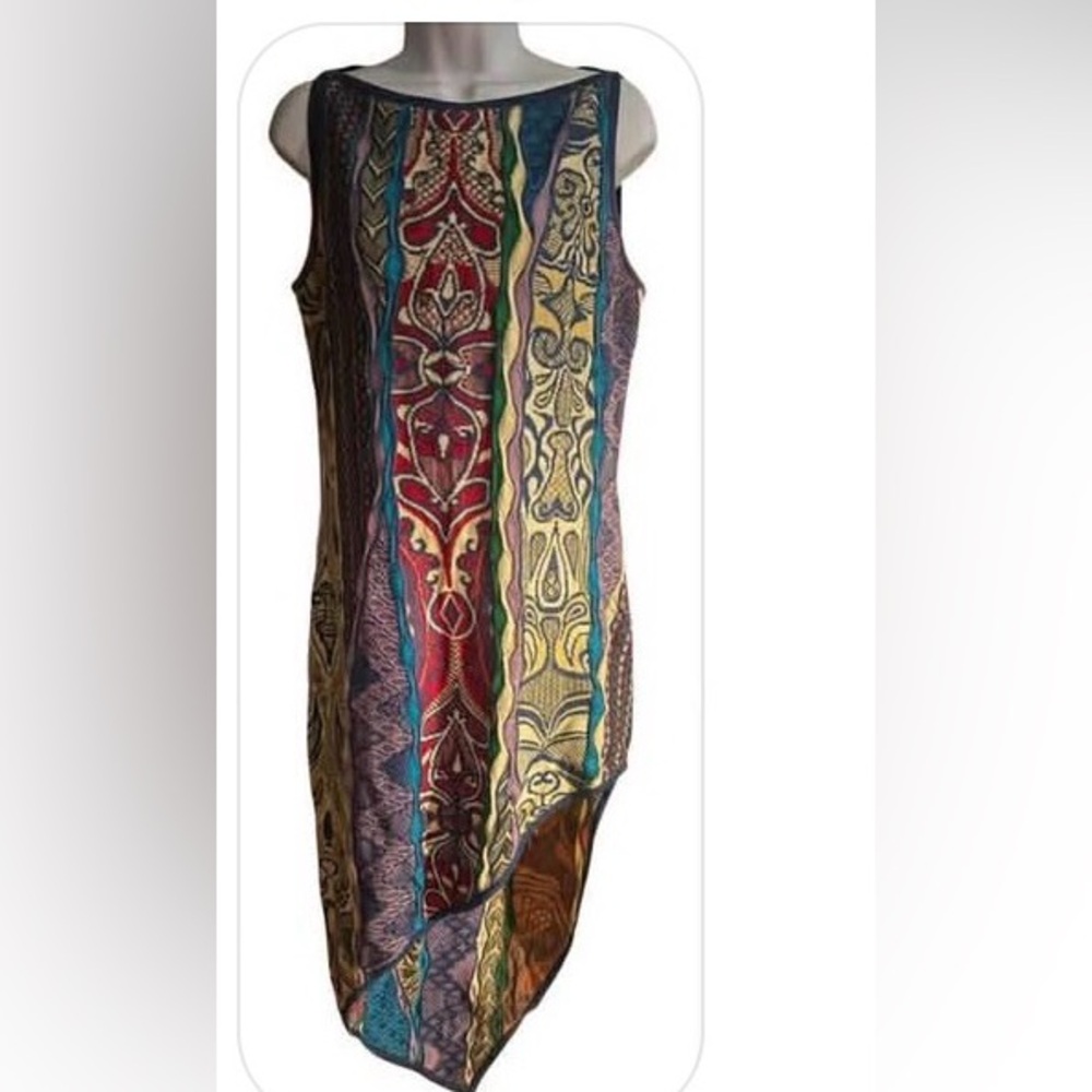COOGI Multicolor Asymmetrical Women’s Dress with Striped Pattern